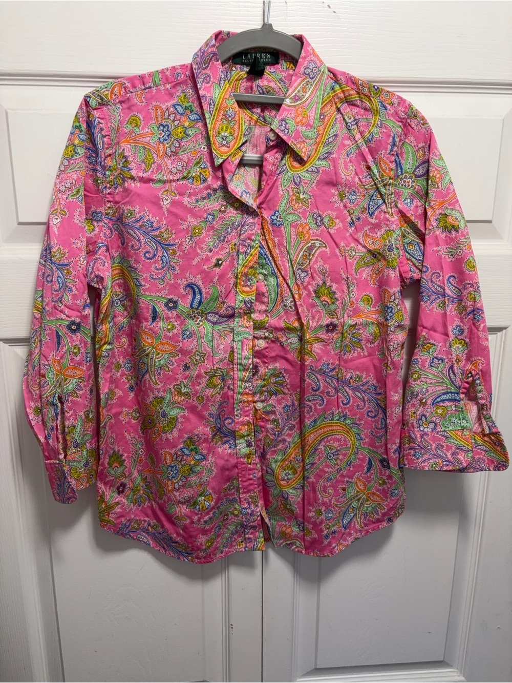 Lauren Ralph Lauren Pink Paisley Collared Blouse M